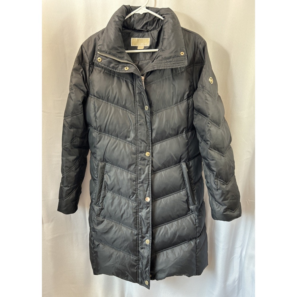 Michael Kors Black Maxi Puffer Coat Women's L Winter Down Warm No Hood Parka